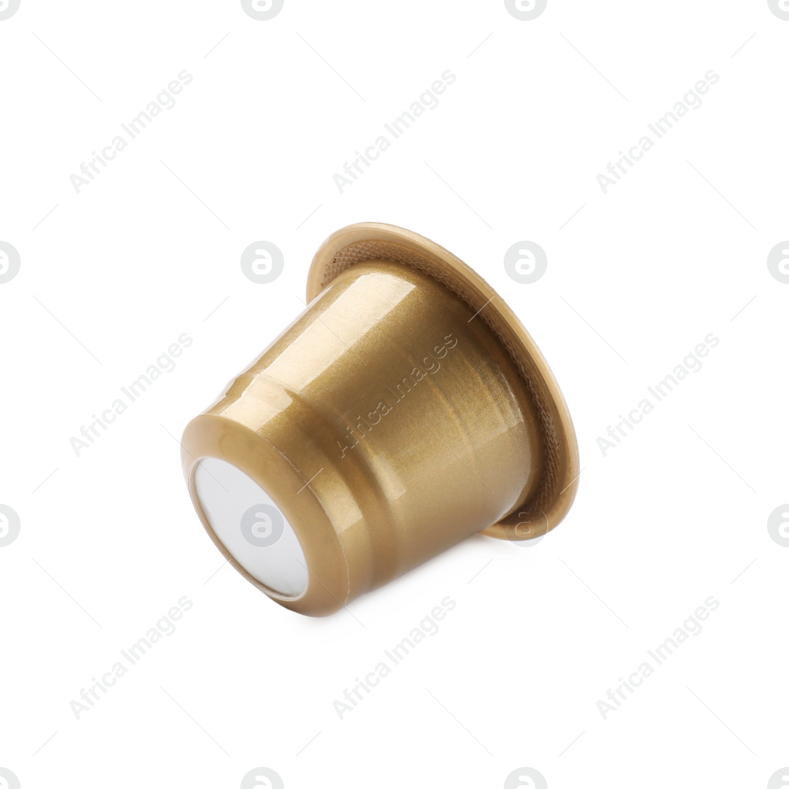 Photo of One plastic coffee capsule isolated on white