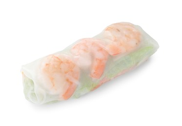 Tasty spring roll with shrimps isolated on white