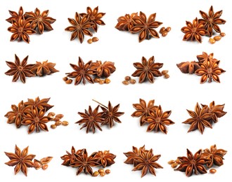 Set with dry anise anise stars on white background