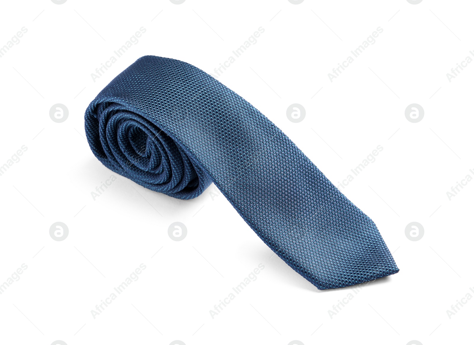 Photo of One blue necktie isolated on white. Men's accessory