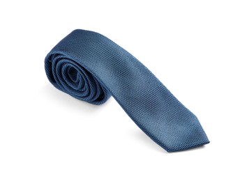 Photo of One blue necktie isolated on white. Men's accessory