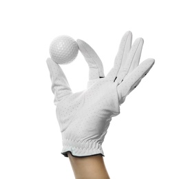 Photo of Player holding golf ball on white background, closeup
