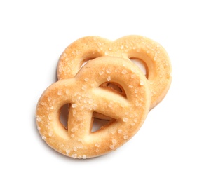 Photo of Tasty butter cookies isolated on white, top view