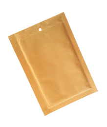 Photo of Kraft paper envelope isolated on white. Mail service