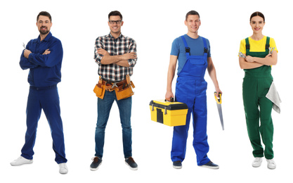 Image of Collage with people of different professions on white background