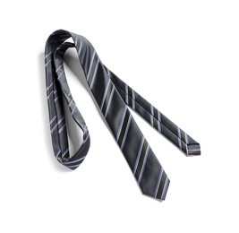 One striped necktie isolated on white, above view
