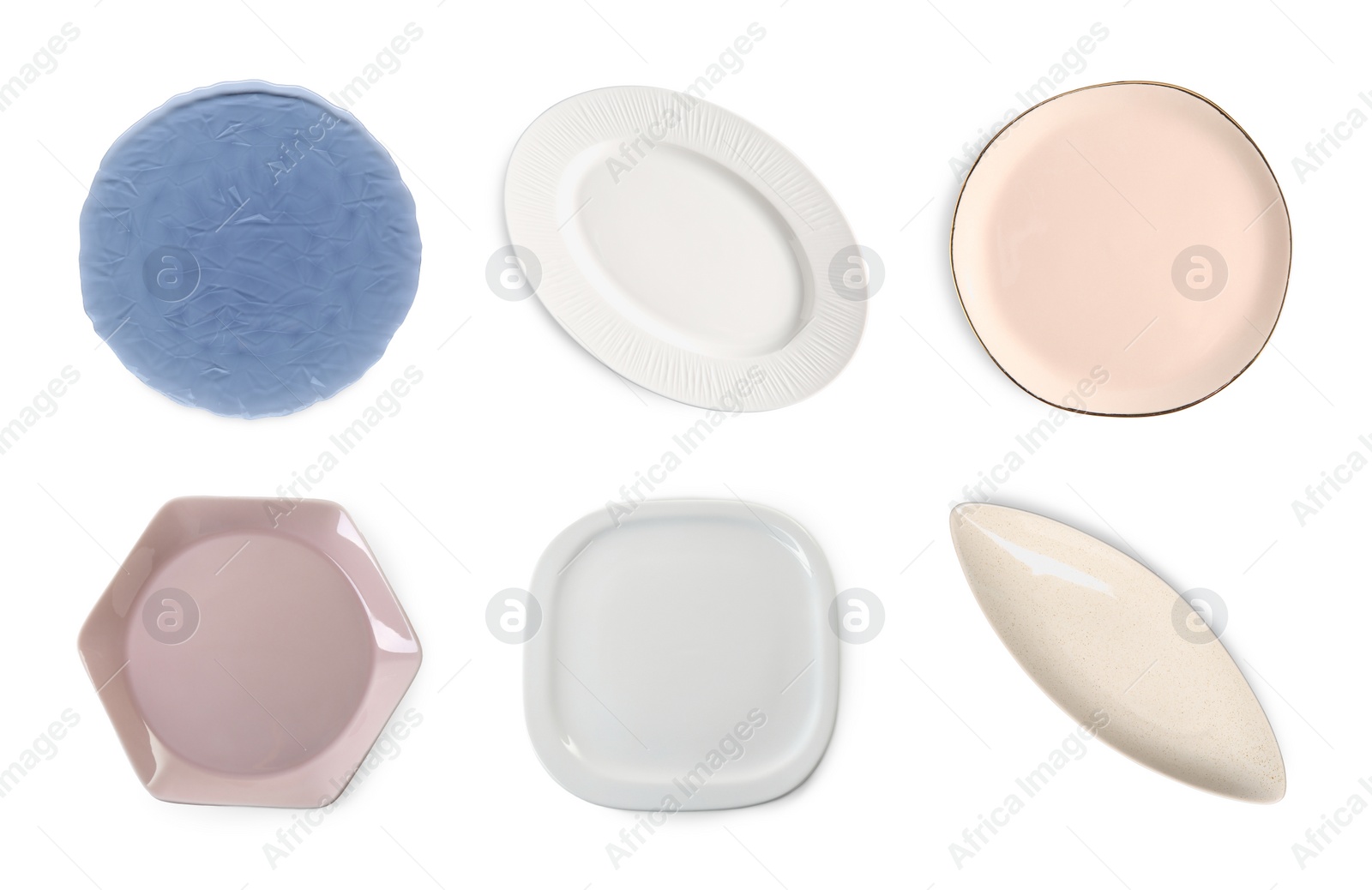 Image of Different clean plates isolated on white, set