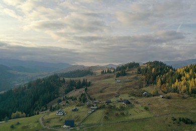 Photo of Aerial view of beautiful mountain village on sunny day