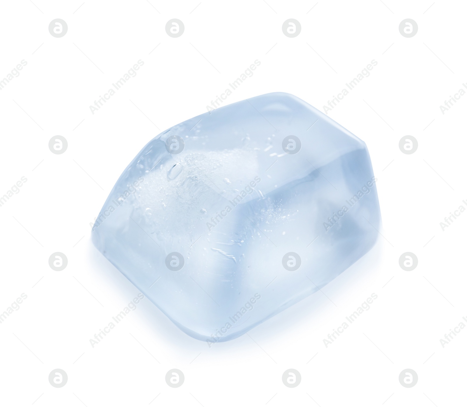 Photo of One crystal ice cube on white background