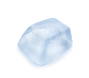 One crystal ice cube on white background