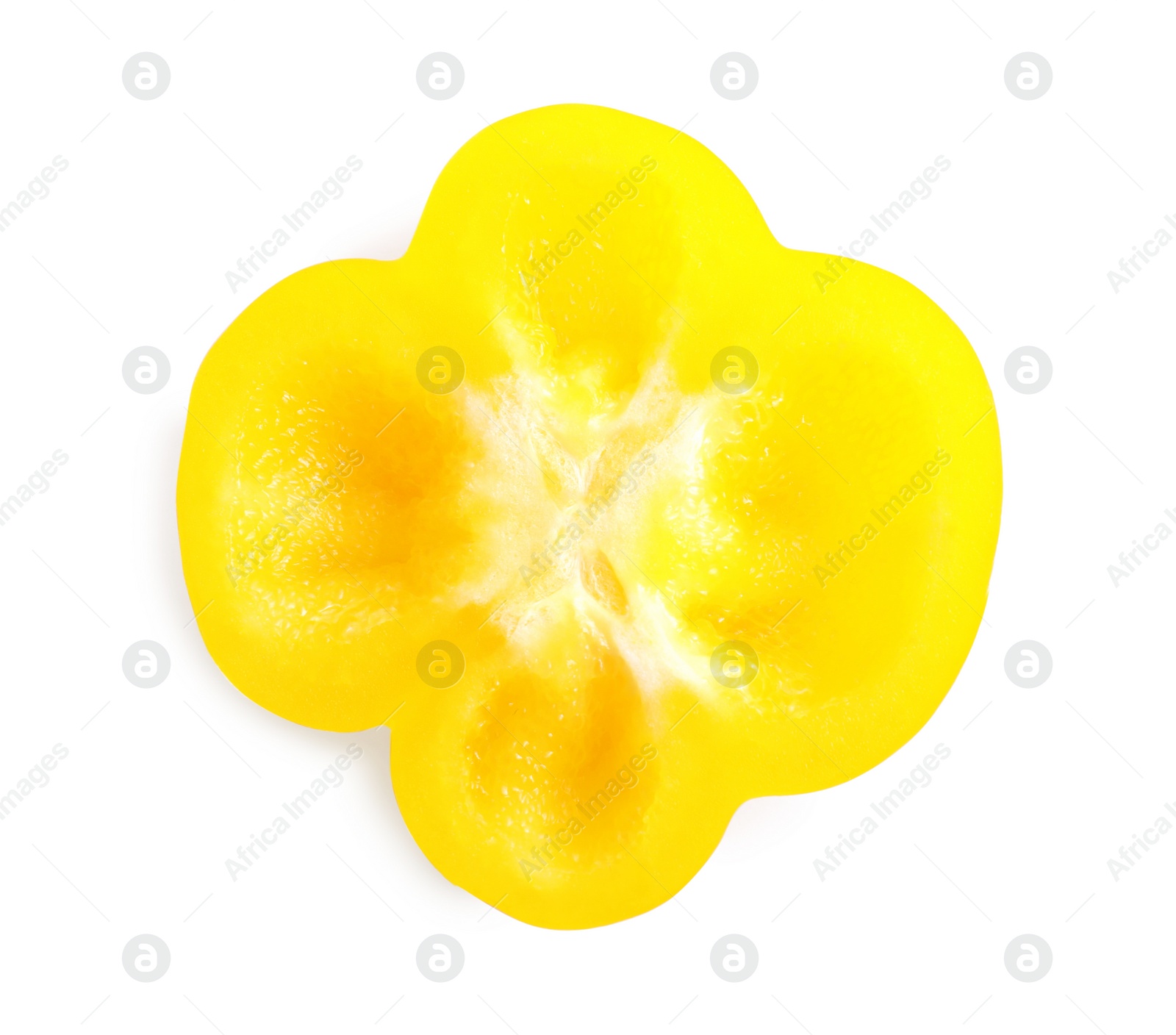 Photo of Slice of yellow bell pepper isolated on white