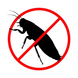 Image of Cockroach silhouette with red prohibition sign on white background. Pest control