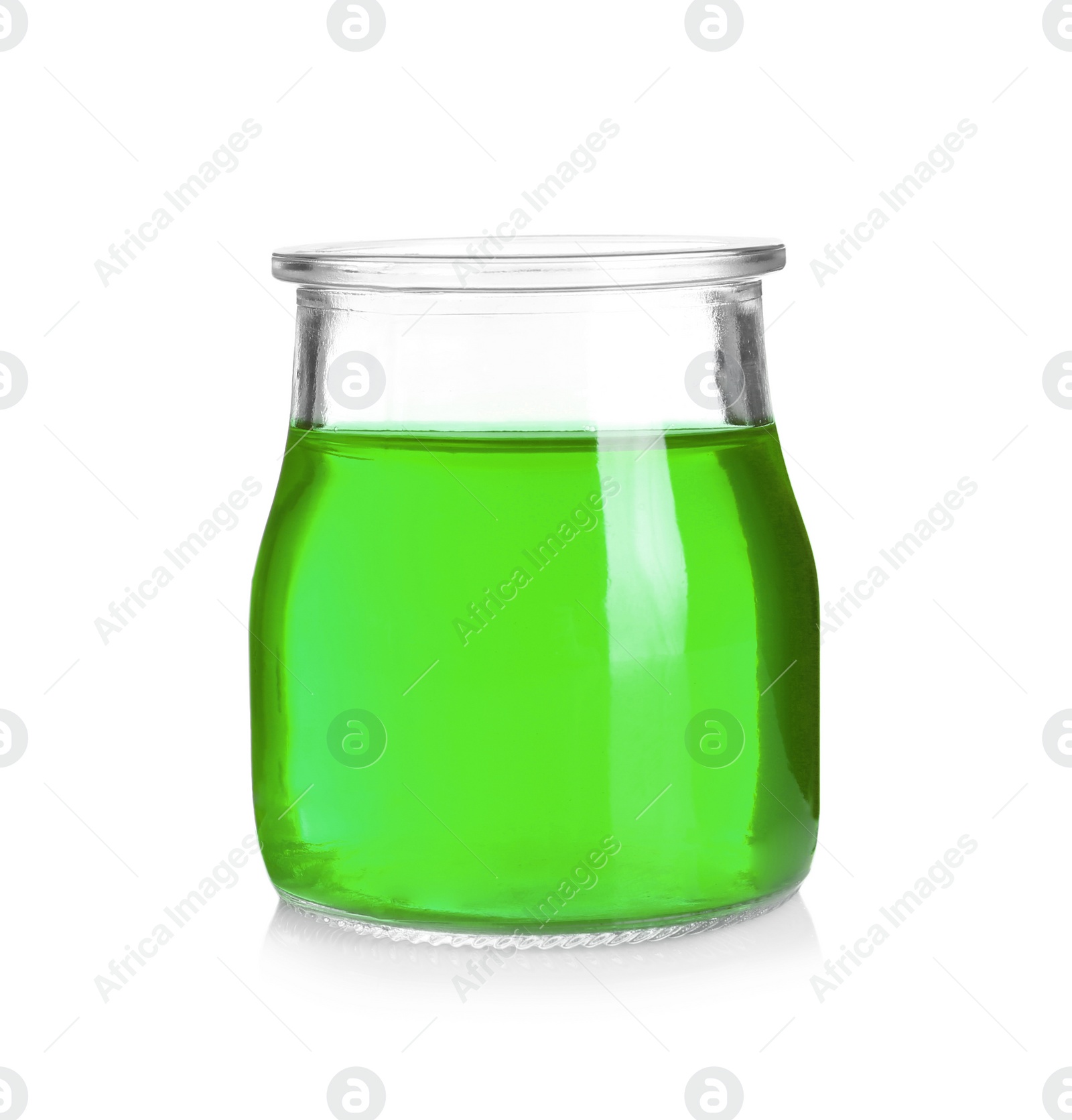 Photo of Jar with tasty jelly on white background