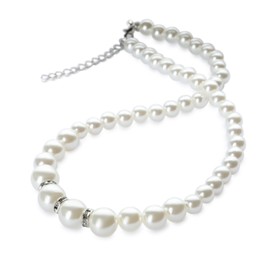Photo of Elegant pearl necklace isolated on white. Luxury jewelry