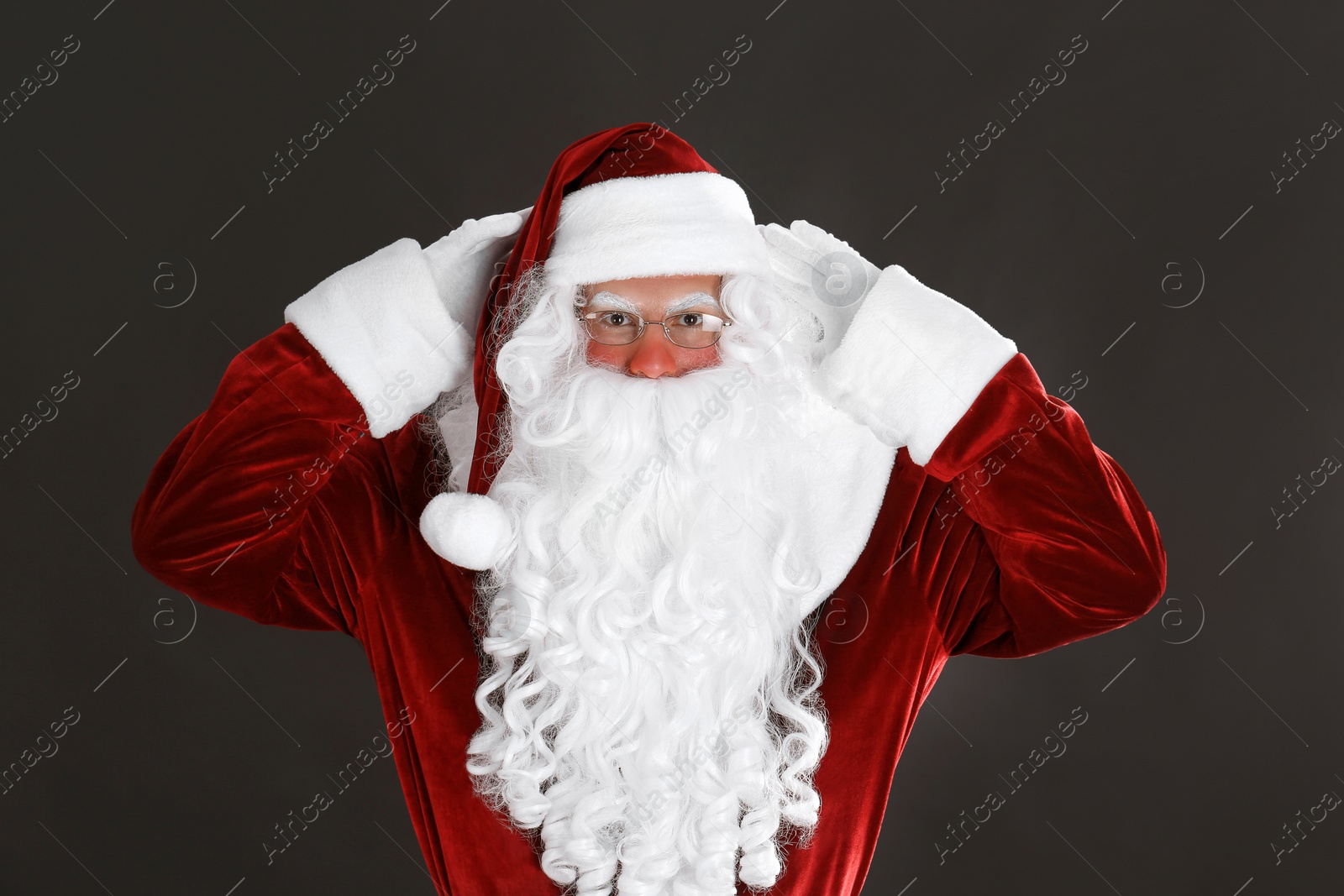 Photo of Portrait of Santa Claus on black background