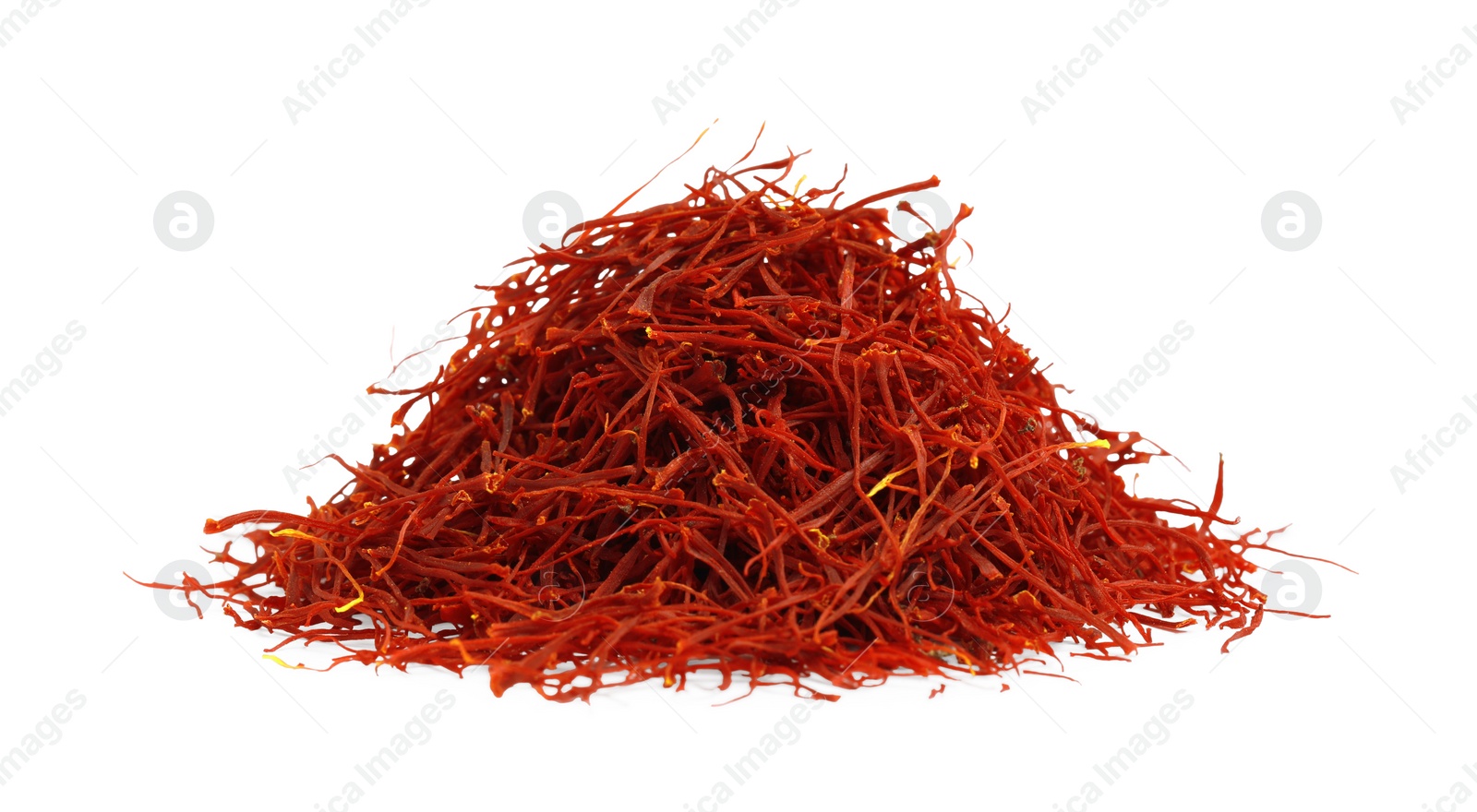 Photo of Pile of dried red saffron isolated on white