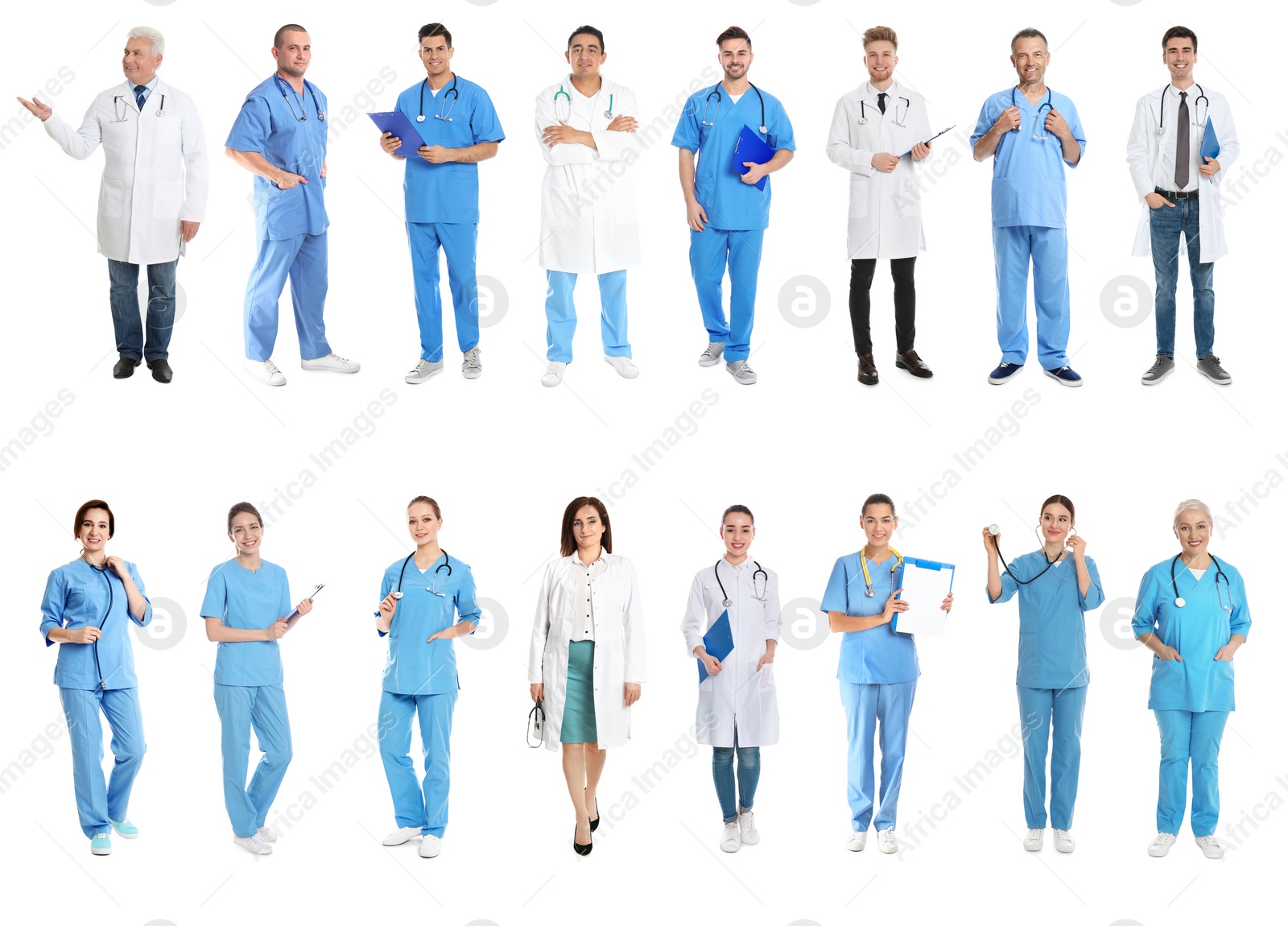 Image of Collage with photos of doctors on white background