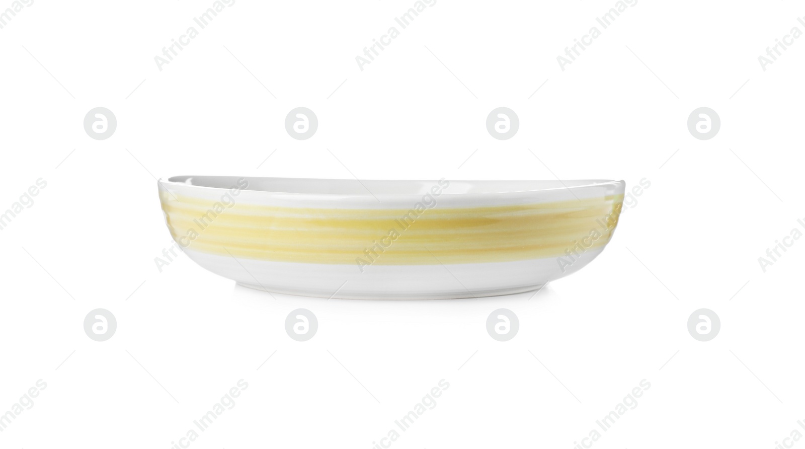 Photo of Ceramic plate on white background. Washing dishes