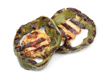 Slices of grilled green chili pepper isolated on white