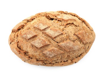 Photo of Freshly baked sourdough bread isolated on white, top view