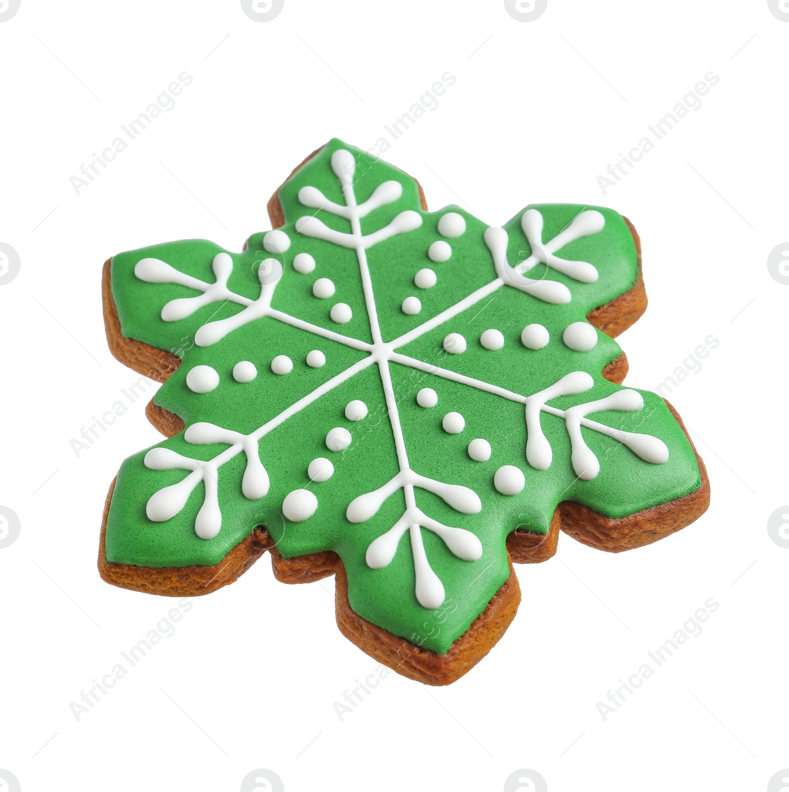 Photo of Tasty Christmas cookie in shape of snowflake isolated on white