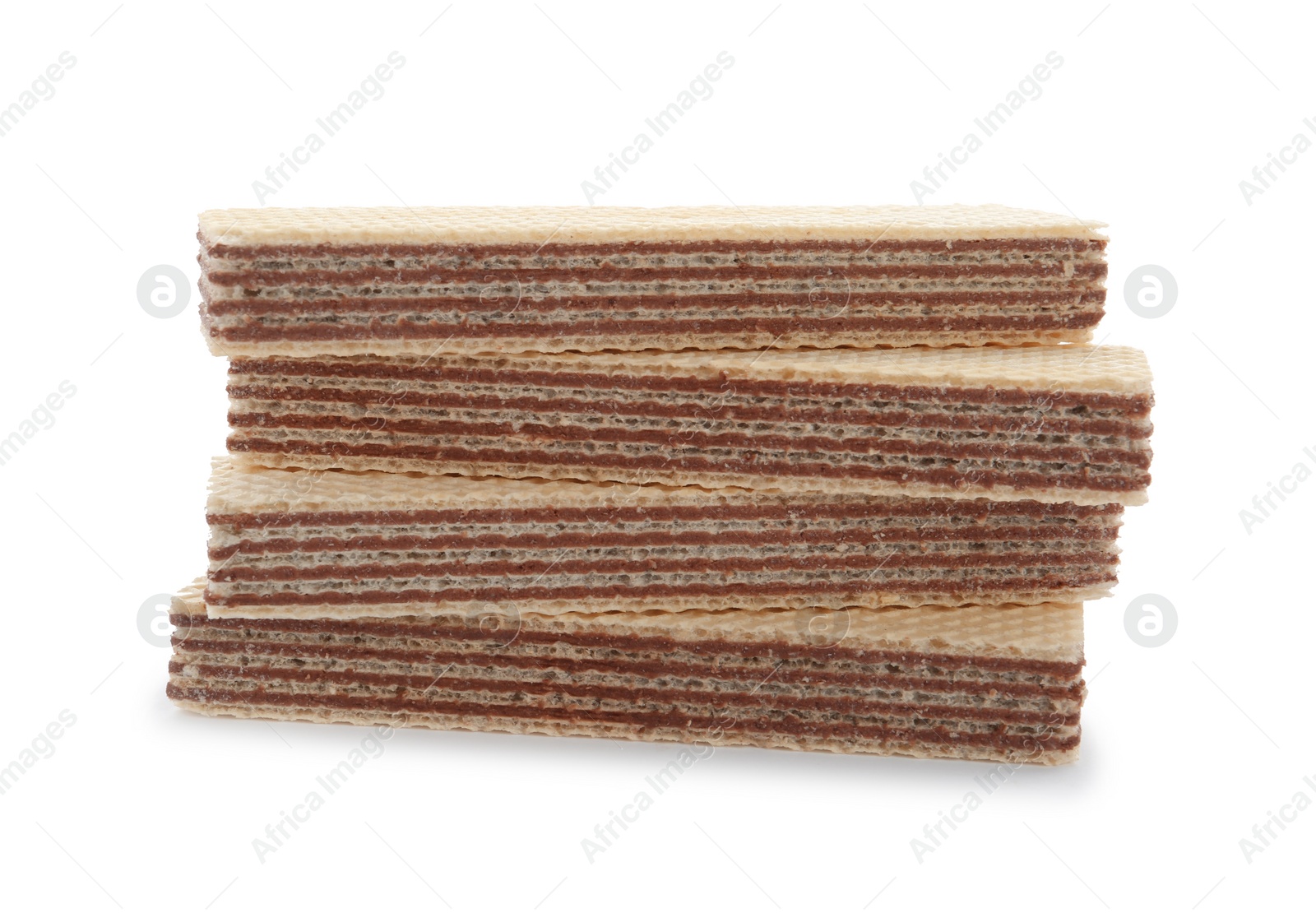 Photo of Delicious crispy wafers on white background. Sweet food