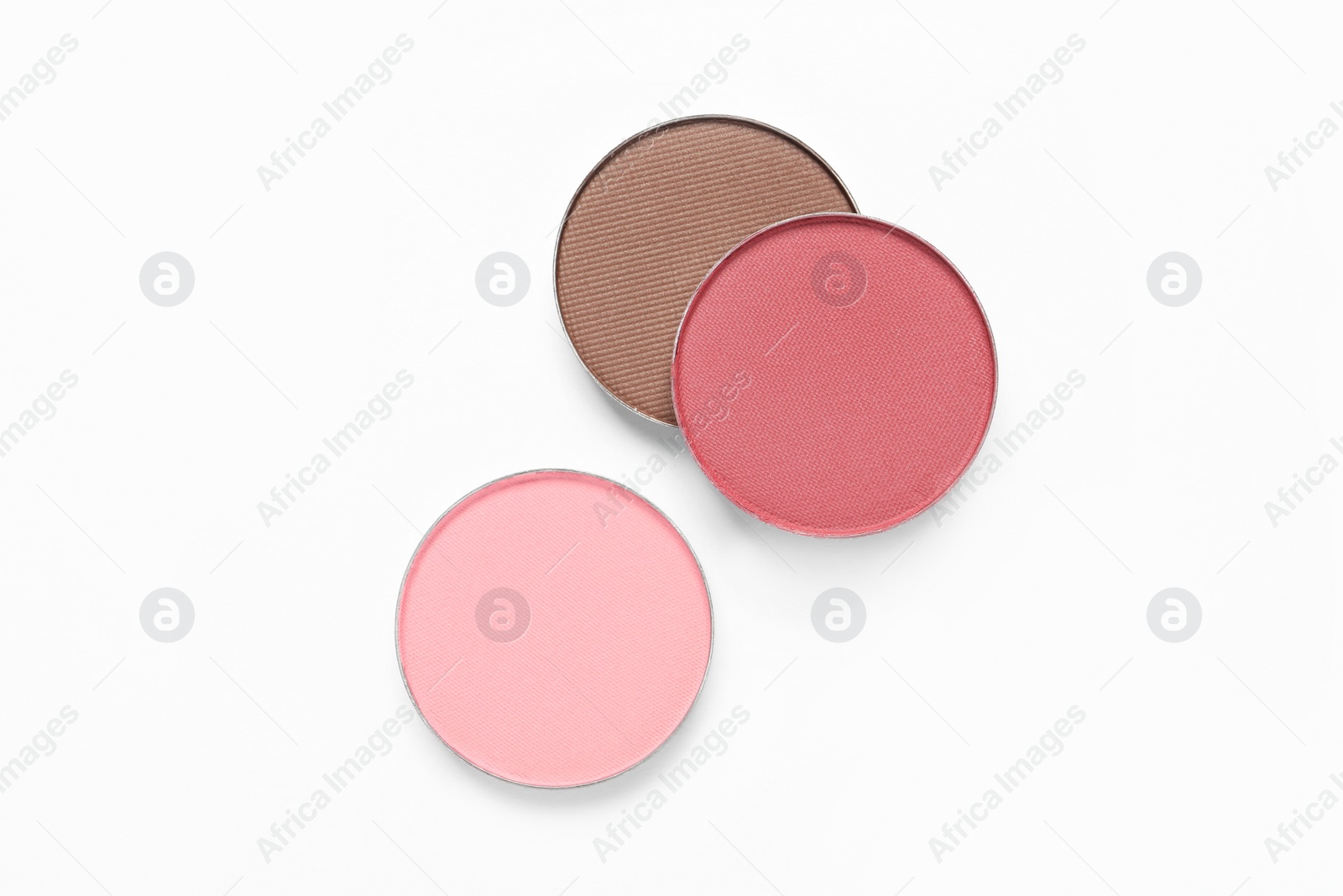 Photo of Different beautiful eye shadows on white background, flat lay