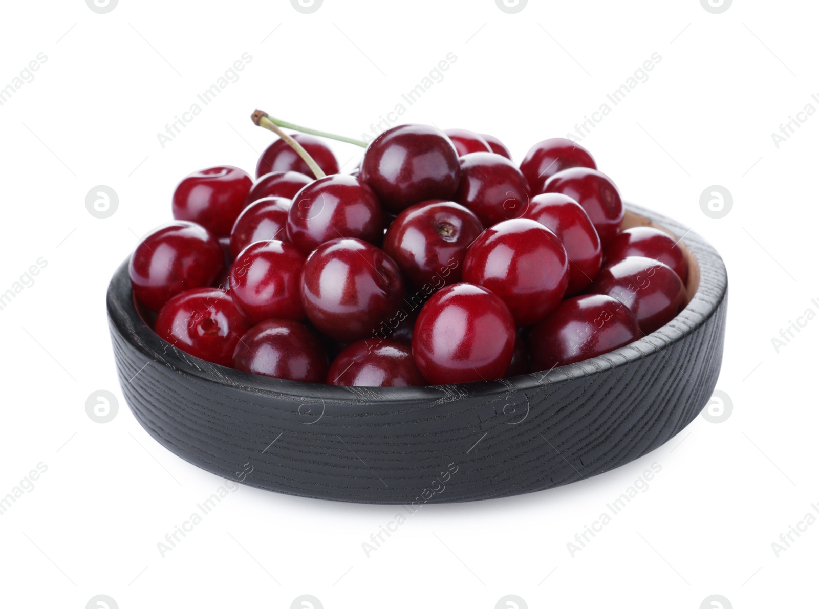 Photo of Sweet juicy cherries in bowl isolated on white