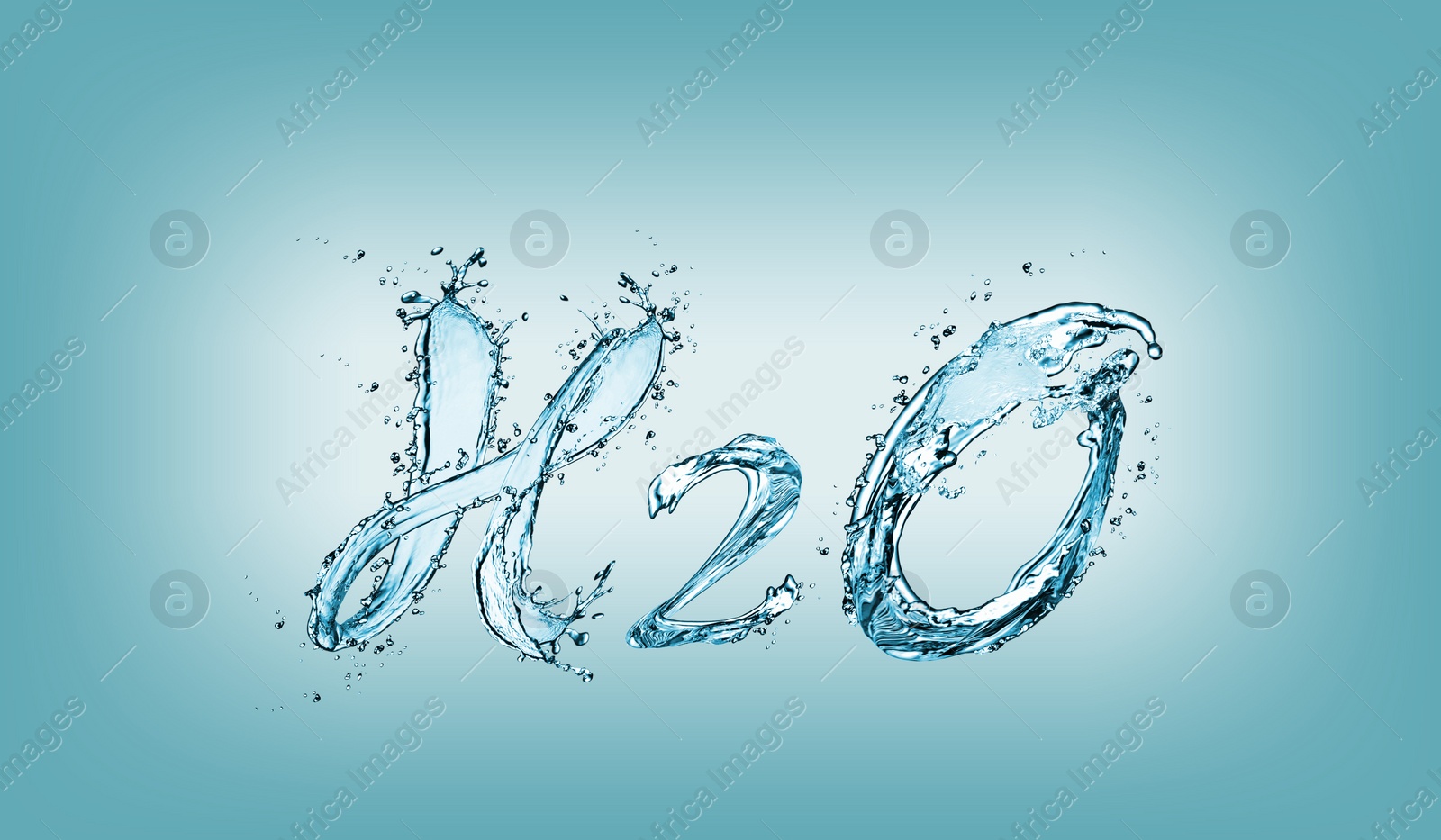 Image of Chemical formula H2O made of water on light blue background