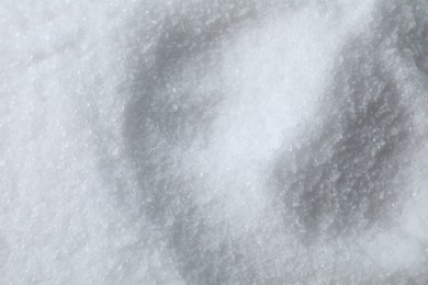 Photo of Organic white sea salt as background, closeup