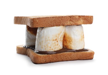 Delicious marshmallow sandwich with bread and chocolate isolated on white