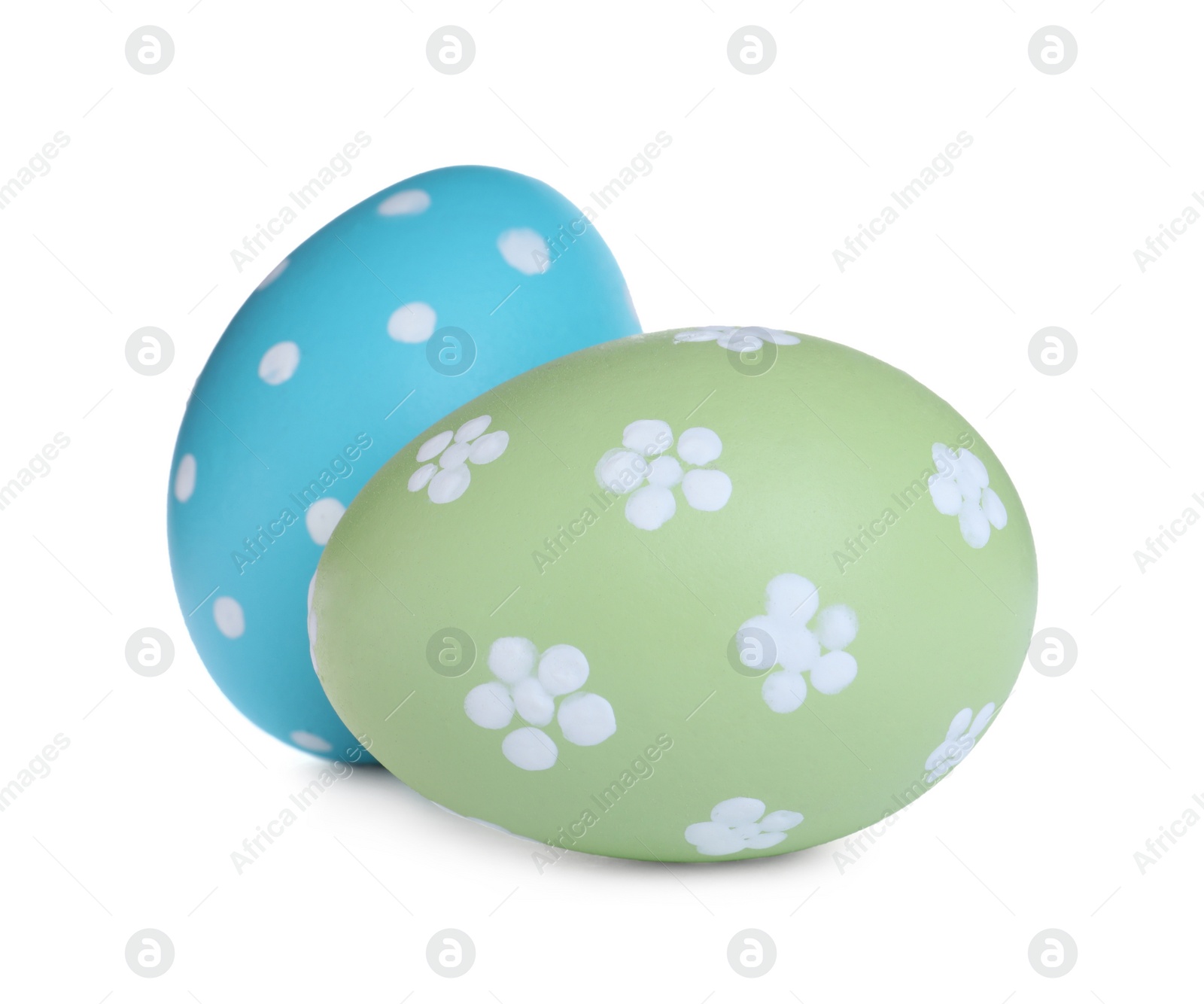 Photo of Colorful eggs on white background. Happy Easter