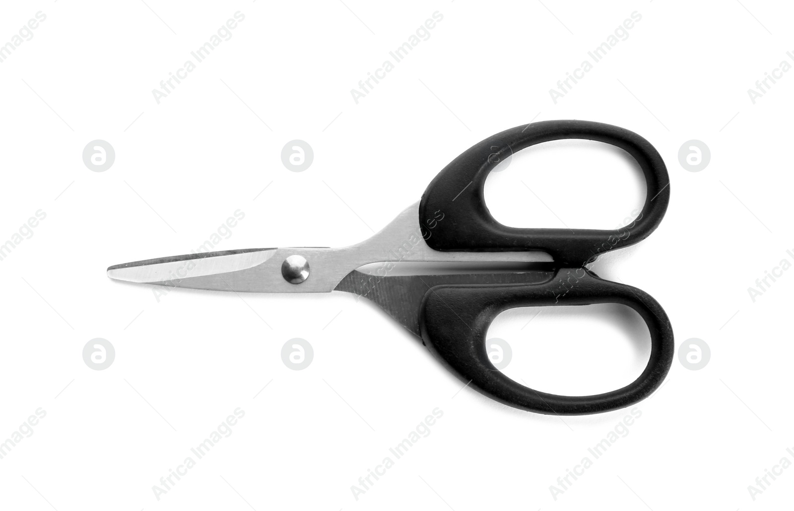 Photo of Pair of sharp scissors on white background