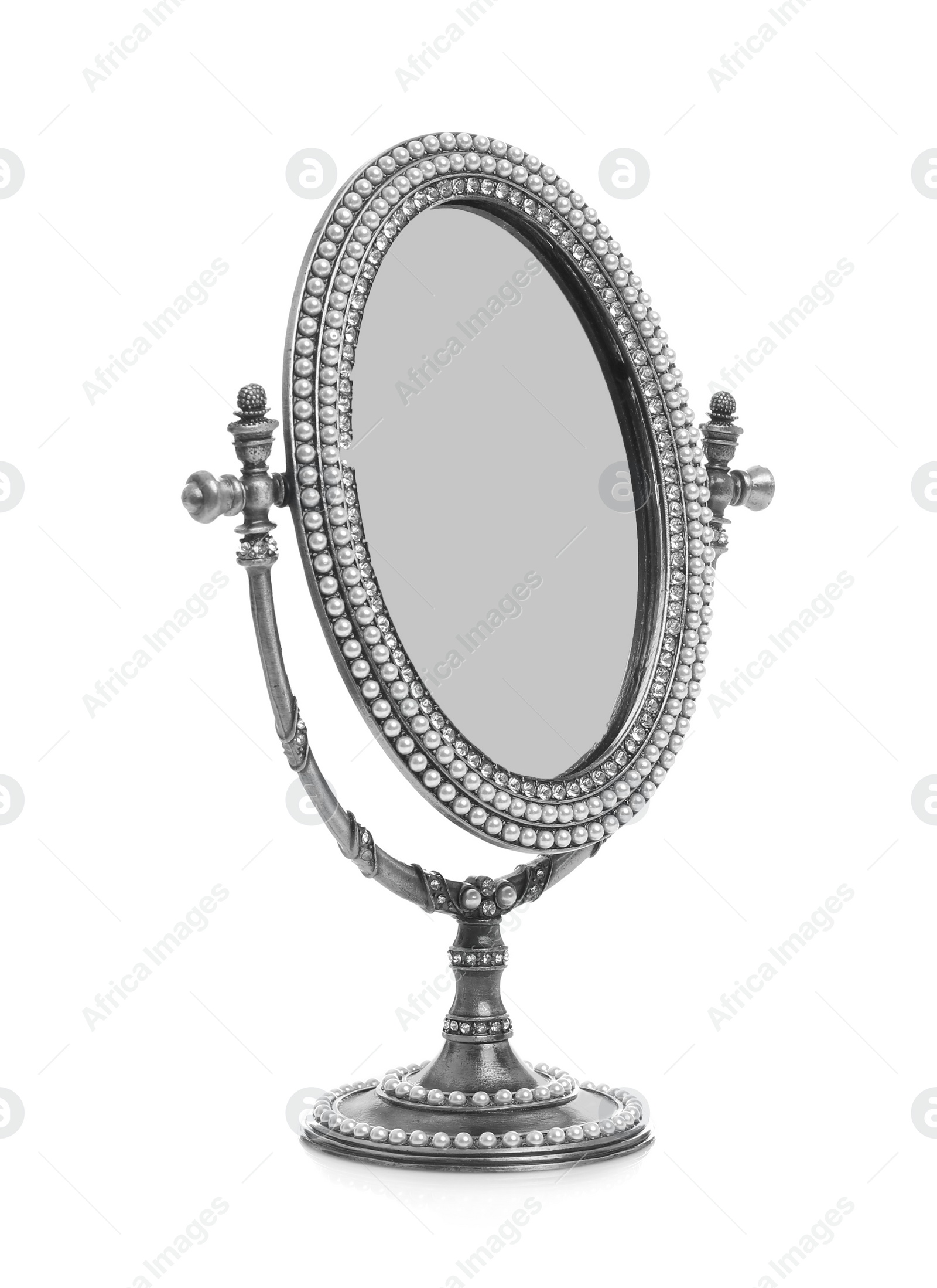 Photo of Vintage desk mirror with stand isolated on white