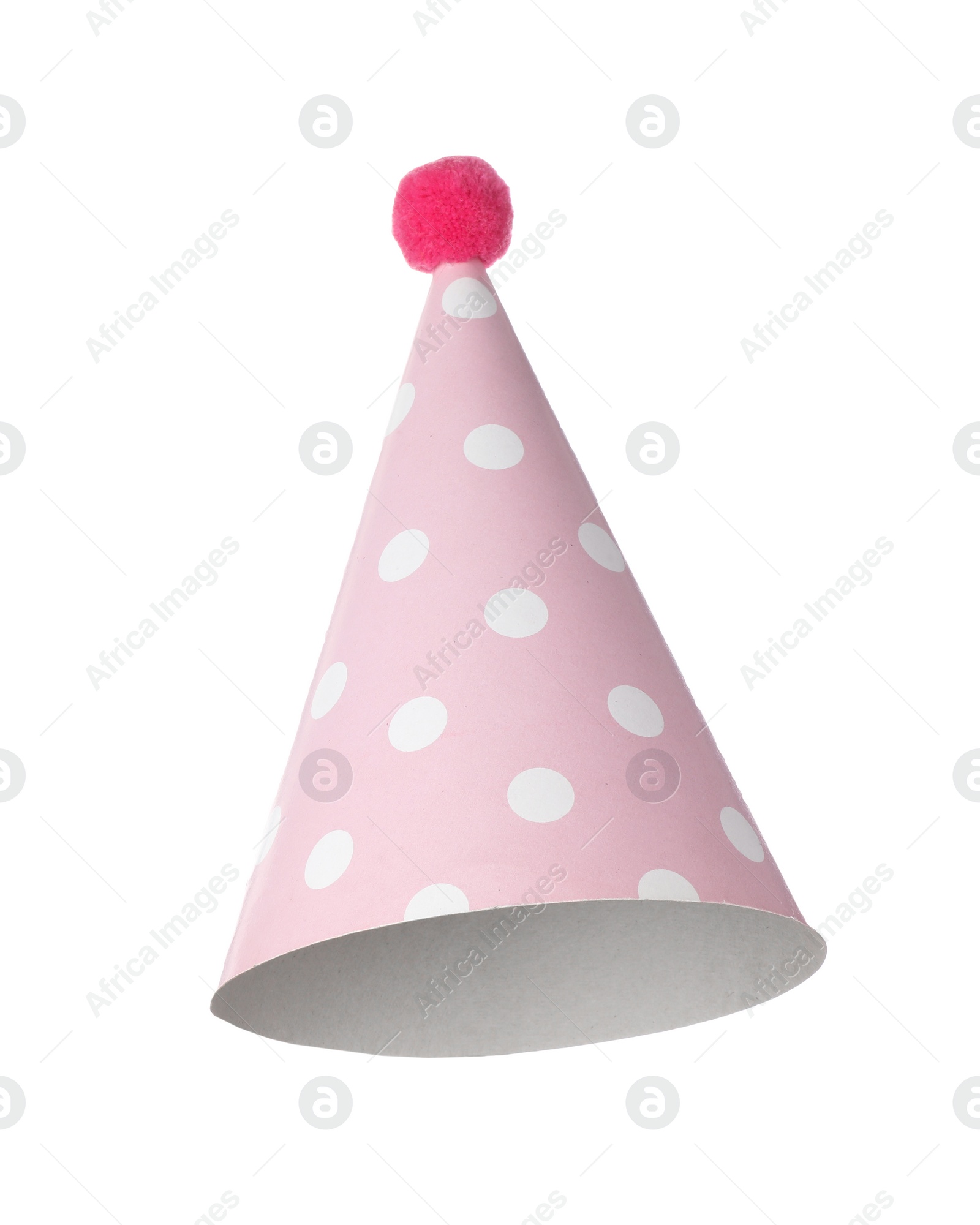 Photo of One pink party hat isolated on white