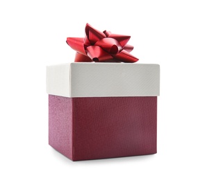 Photo of Beautiful gift box with bow on white background