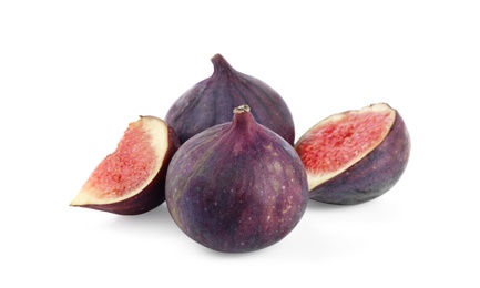 Photo of Tasty fresh fig fruits on white background