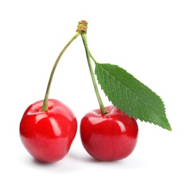 Photo of Delicious ripe sweet cherries on white background