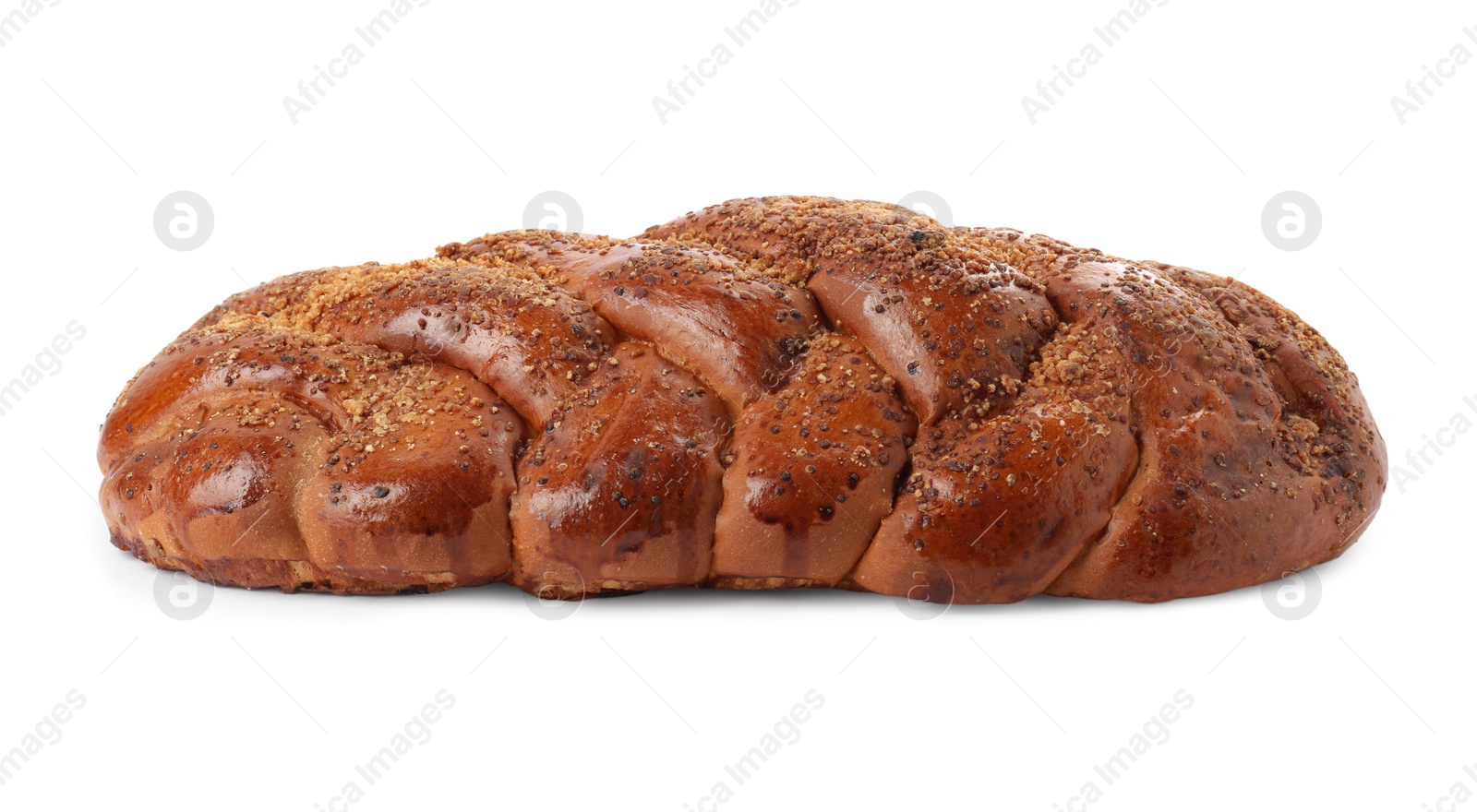 Photo of Tasty braided bread isolated on white. Fresh pastry