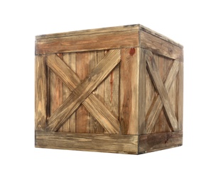 Photo of Old closed wooden crate isolated on white