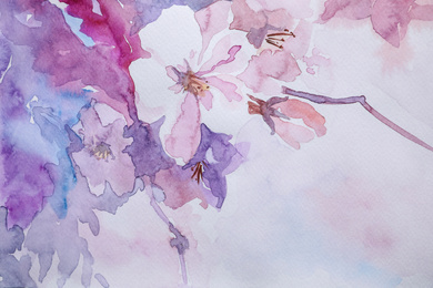 Photo of Closeup view of beautiful floral watercolor painting