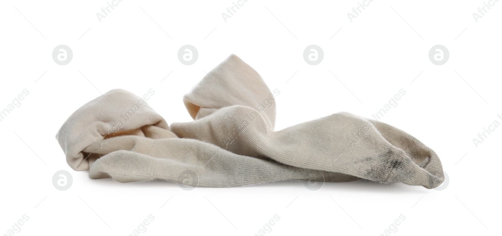 Photo of Pair of dirty socks on white background