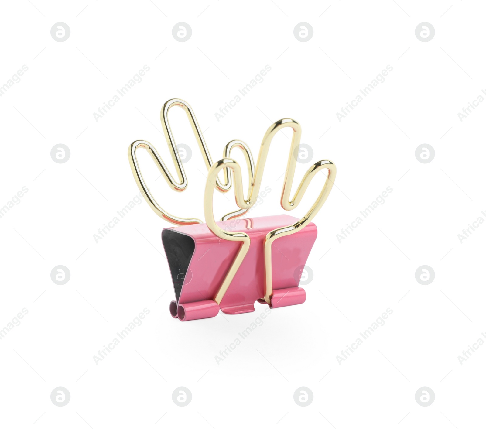 Photo of Cactus shaped binder clip isolated on white. Stationery item