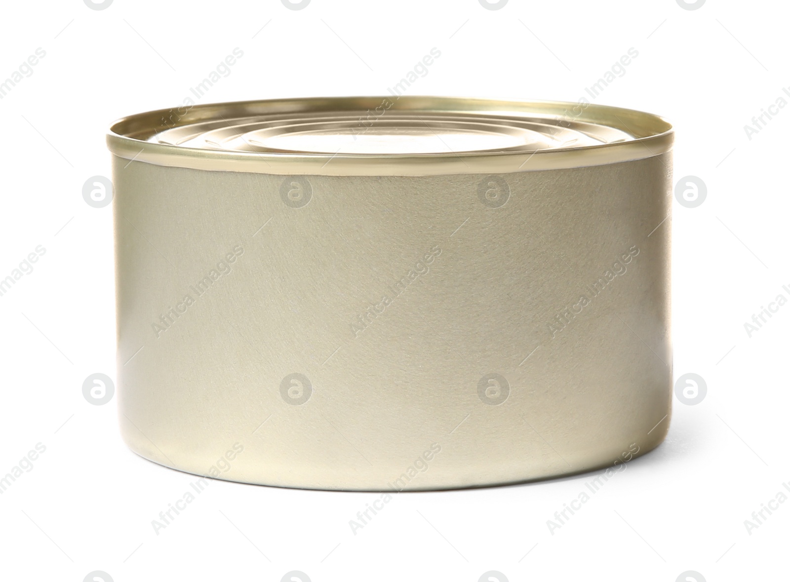 Photo of Closed tin can isolated on white, mockup for design