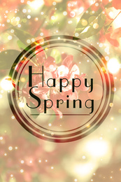 Image of Creative greeting card design with flowers. Hello spring