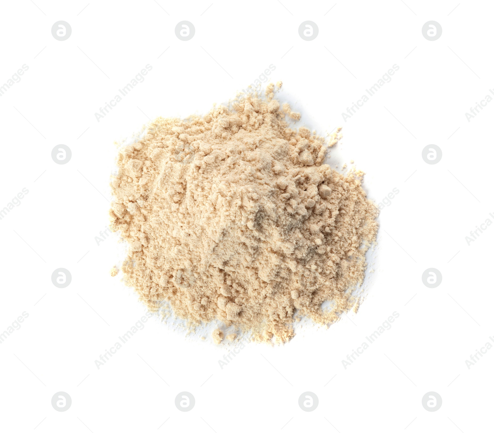 Photo of Pile of sesame flour isolated on white, top view