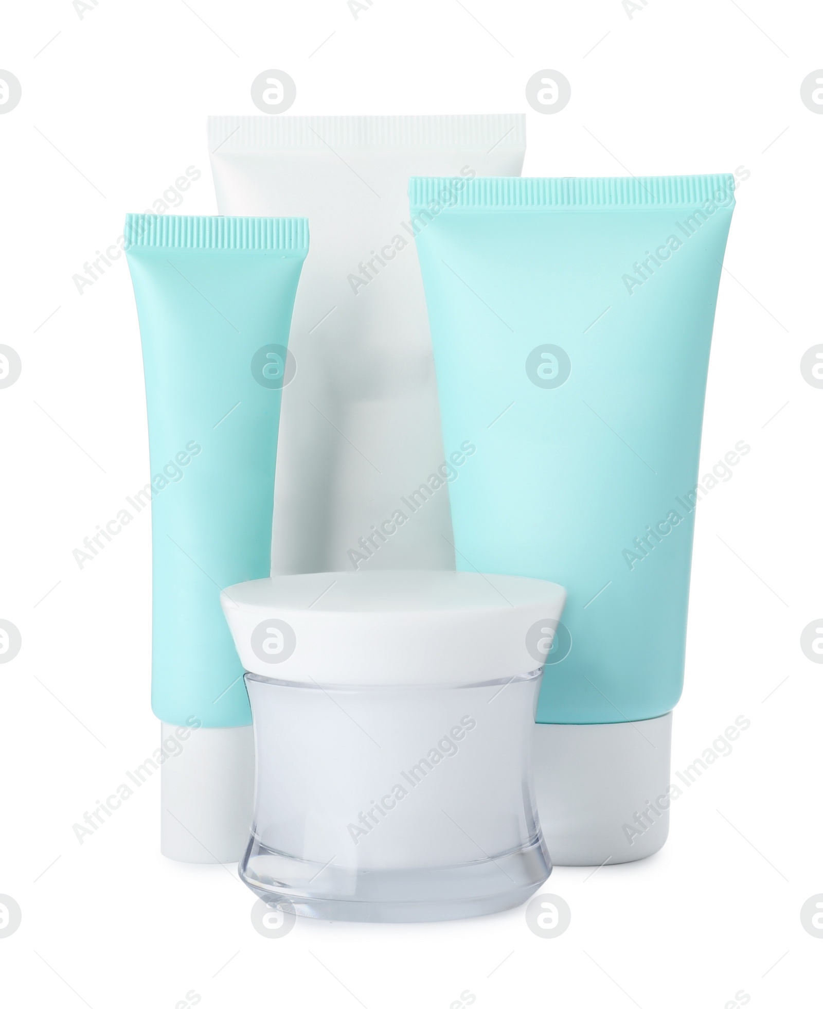 Photo of Set of luxury cosmetic products on white background