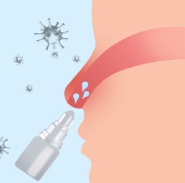 Illustration of Nasal spray advertisement poster.  person, focus on nose 