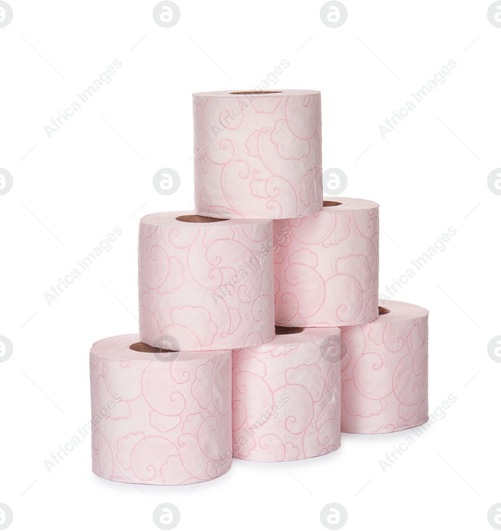 Photo of Rolls of toilet paper on white background