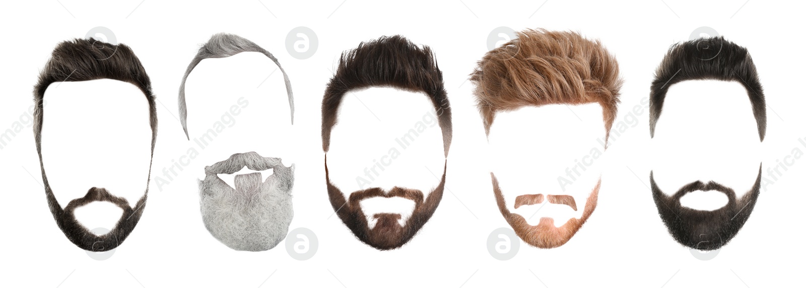 Image of Different hairstyles with beards and mustaches isolated on white, set